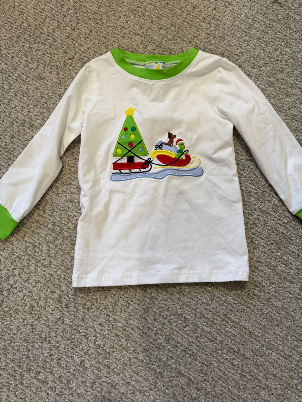 White & Green Grinch Kids Long-Sleeve Shirt embroidered plus pajama set